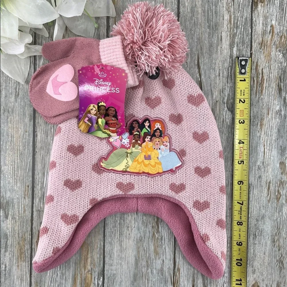 Baby Toddler Disney Princess Pink Beanie and Mittens Set